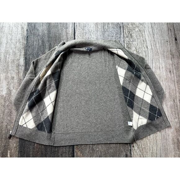 J Crew Mens Large Brownish Grey Lambs Wool Plaid Full Zip Sweater Jacket - Picture 4 of 9
